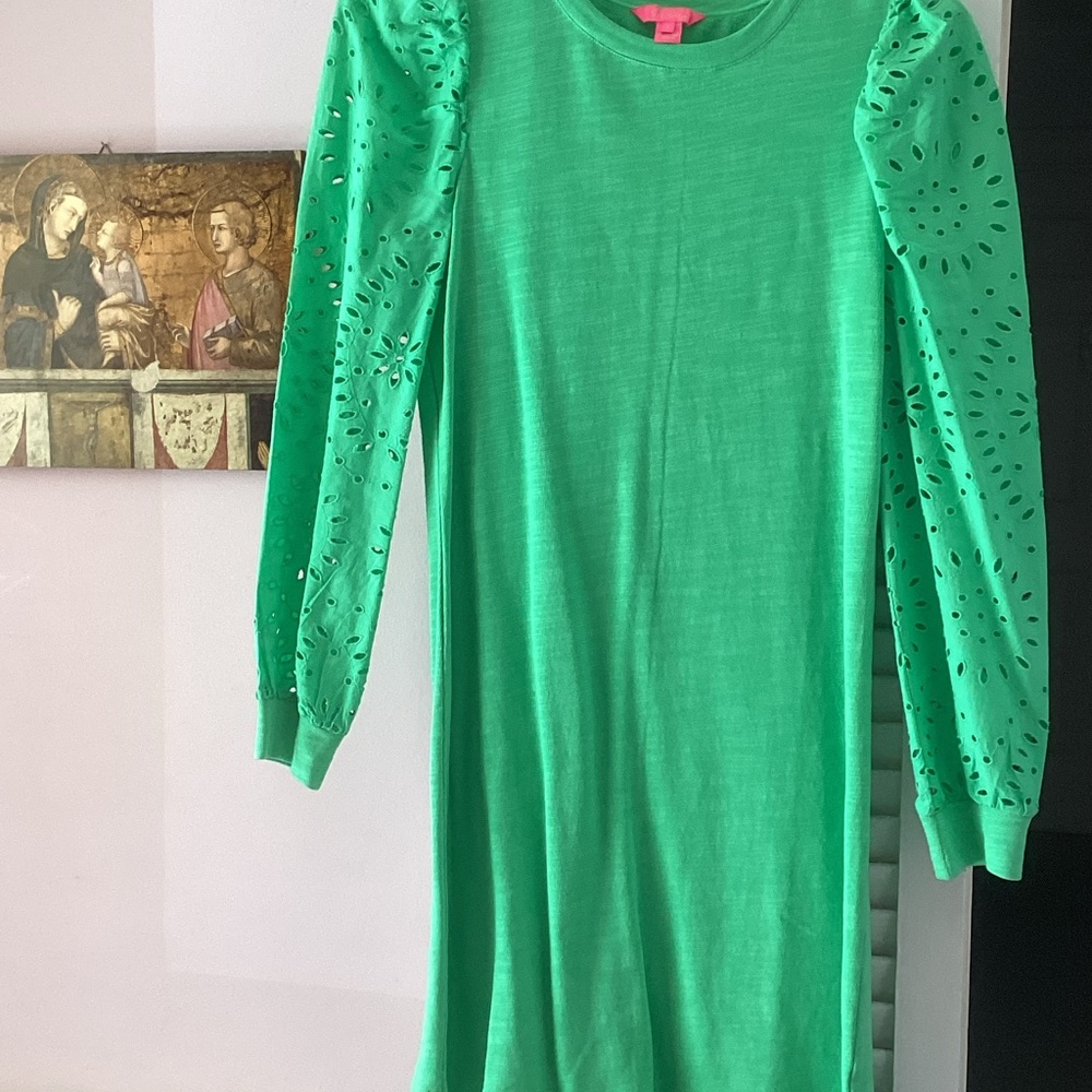 Lilly Pulitzer Bright Green Eyelet Sleeve Casual Dress
